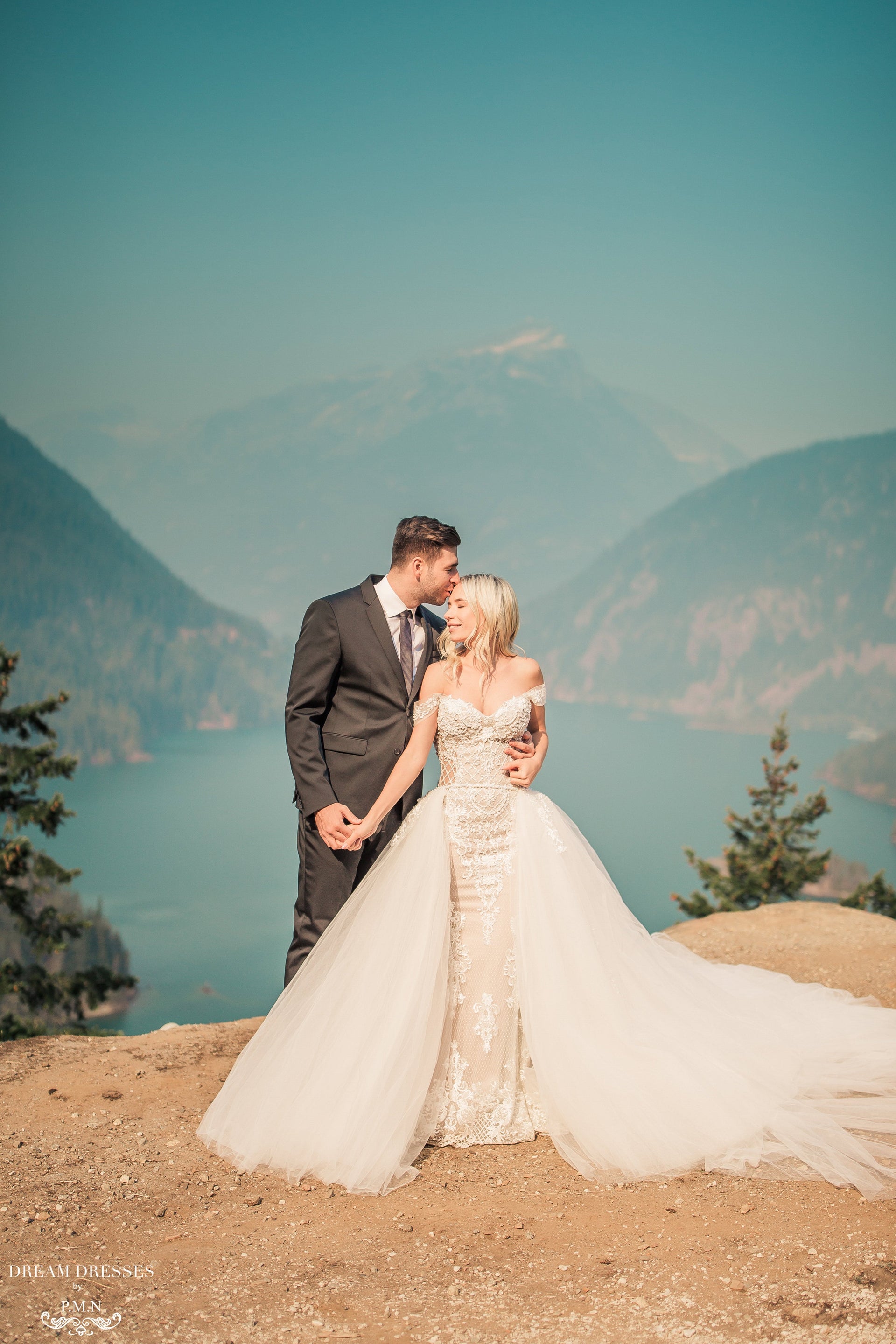 Blush Mermaid Wedding Dress with Removable Overskirt (#BELVA) - Dream Dresses by P.M.N.