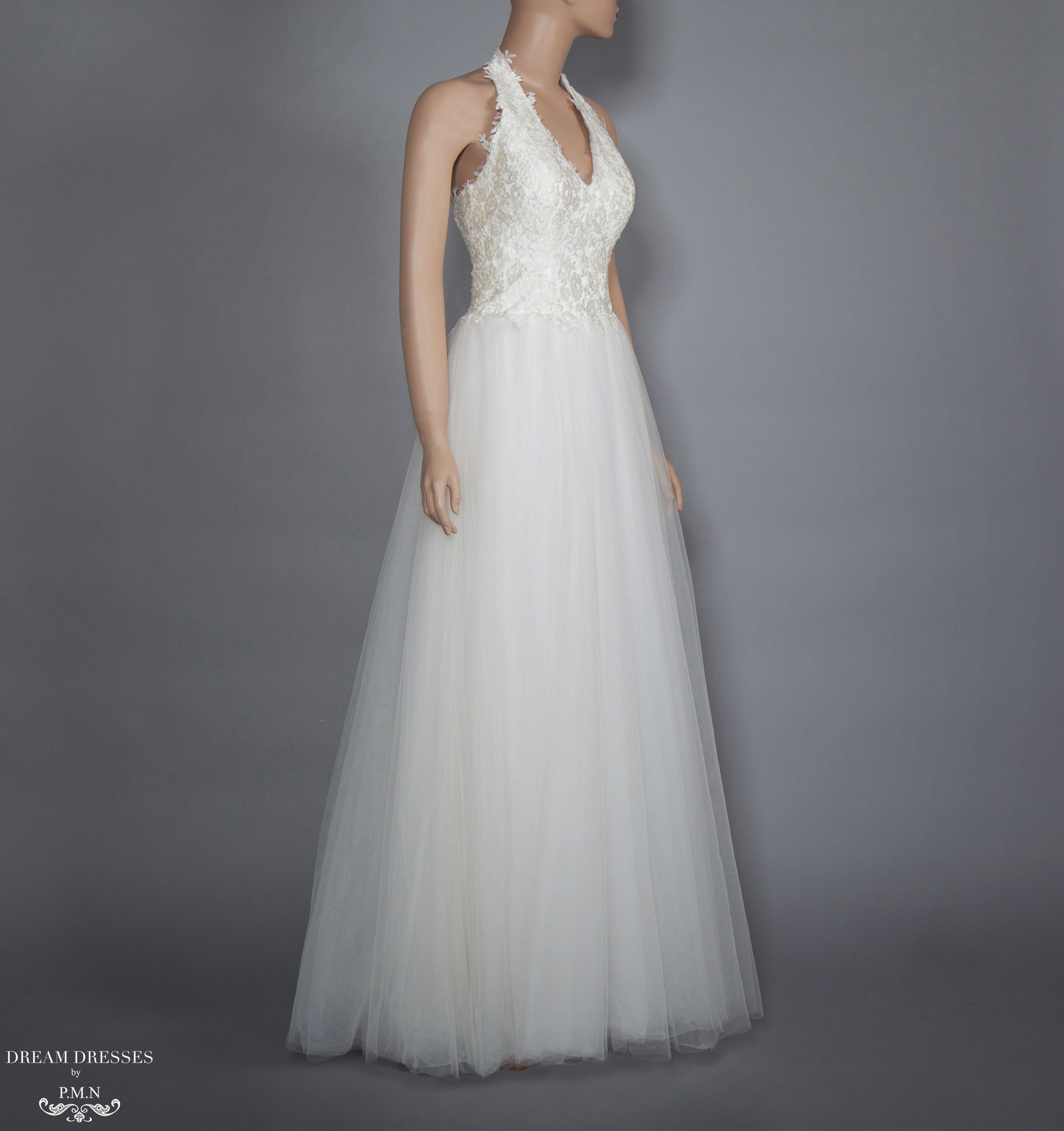 A-line Wedding Dress with Halter Neckline (#Brenda)