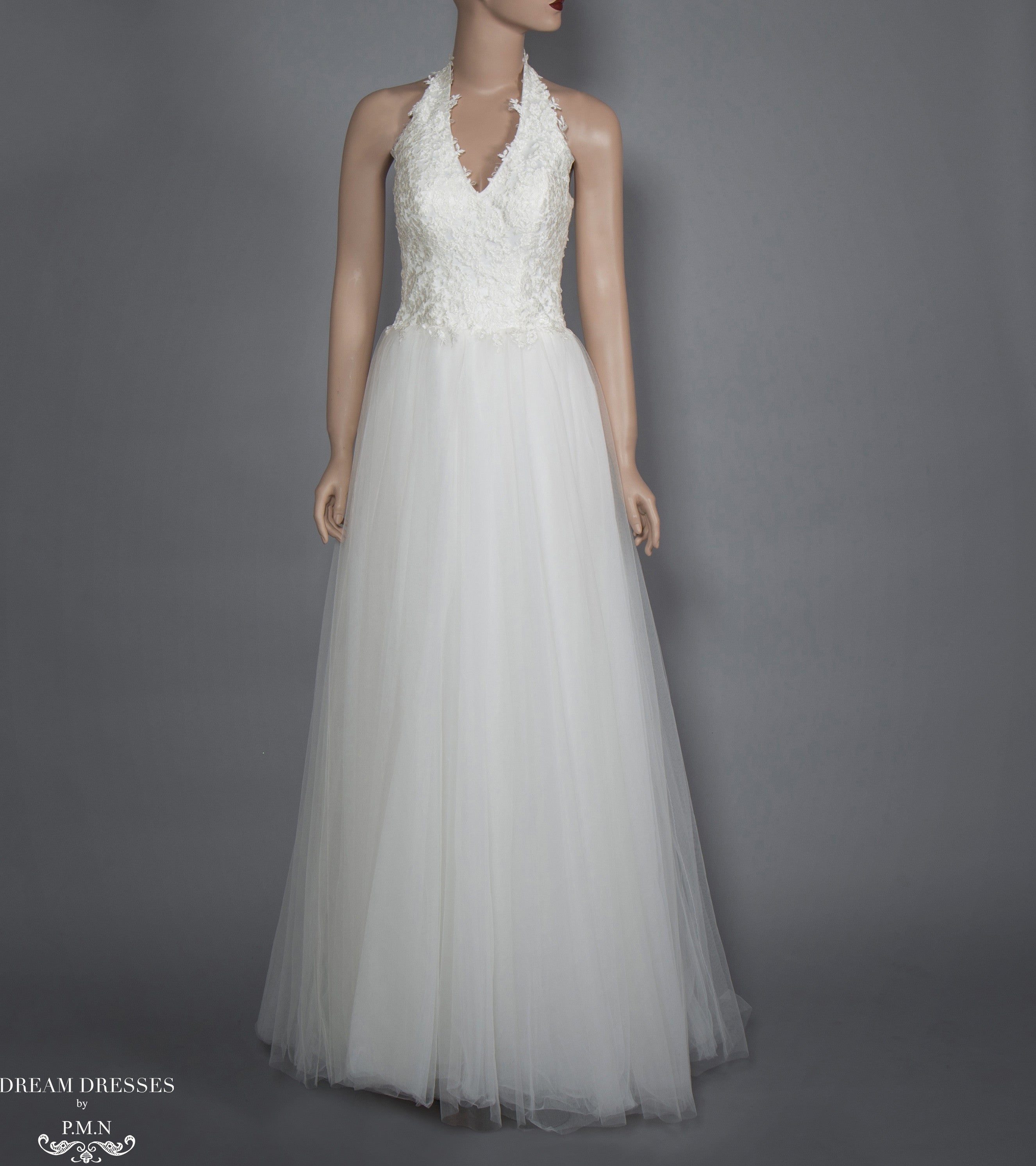 A-line Wedding Dress with Halter Neckline (#Brenda)