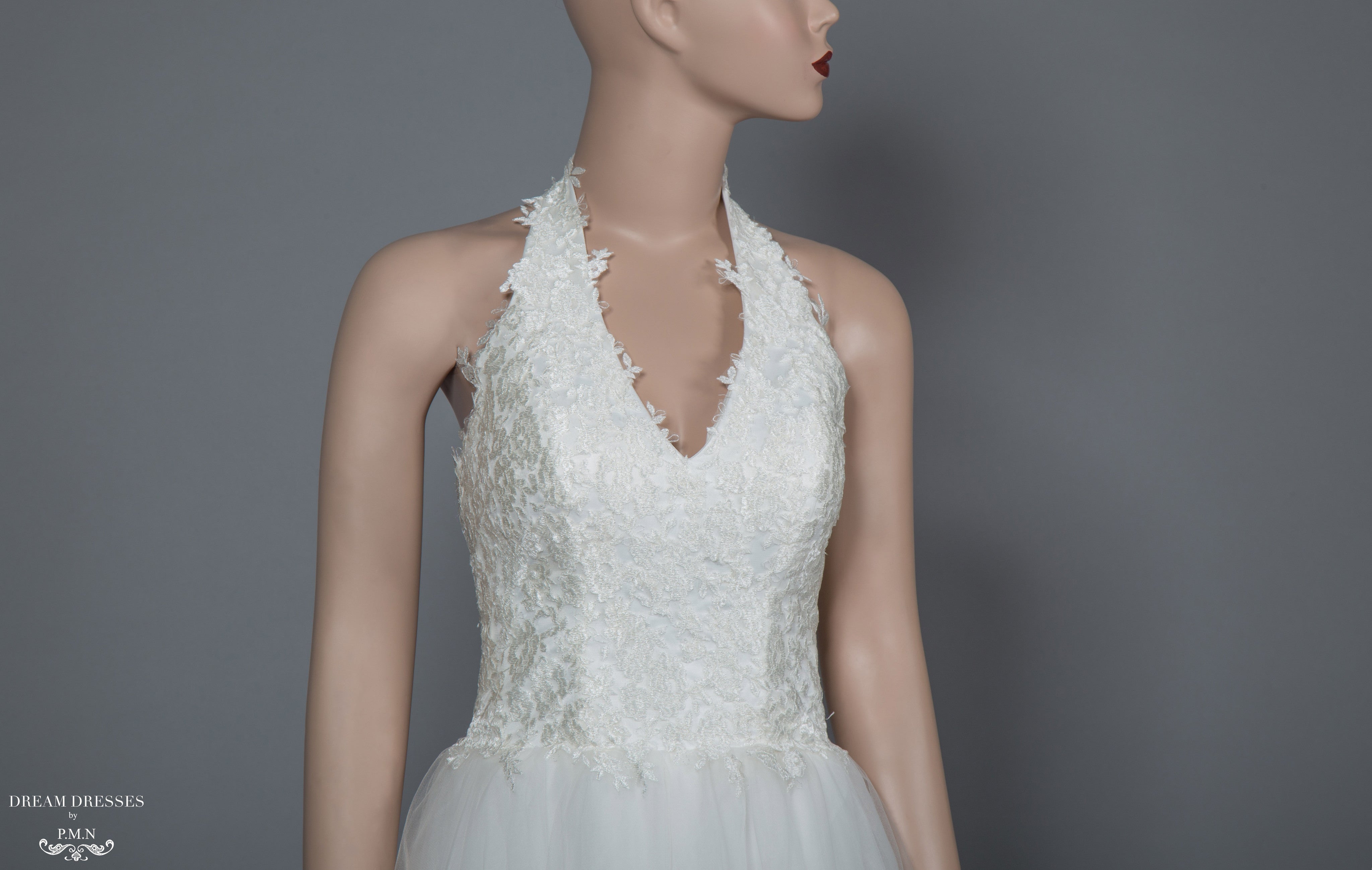 A-line Wedding Dress with Halter Neckline (#Brenda)