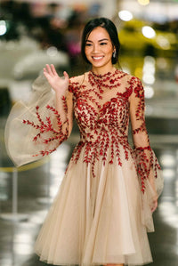 Red and Nude Couture Cocktail Dress (#Regina) - Dream Dresses by P.M.N.