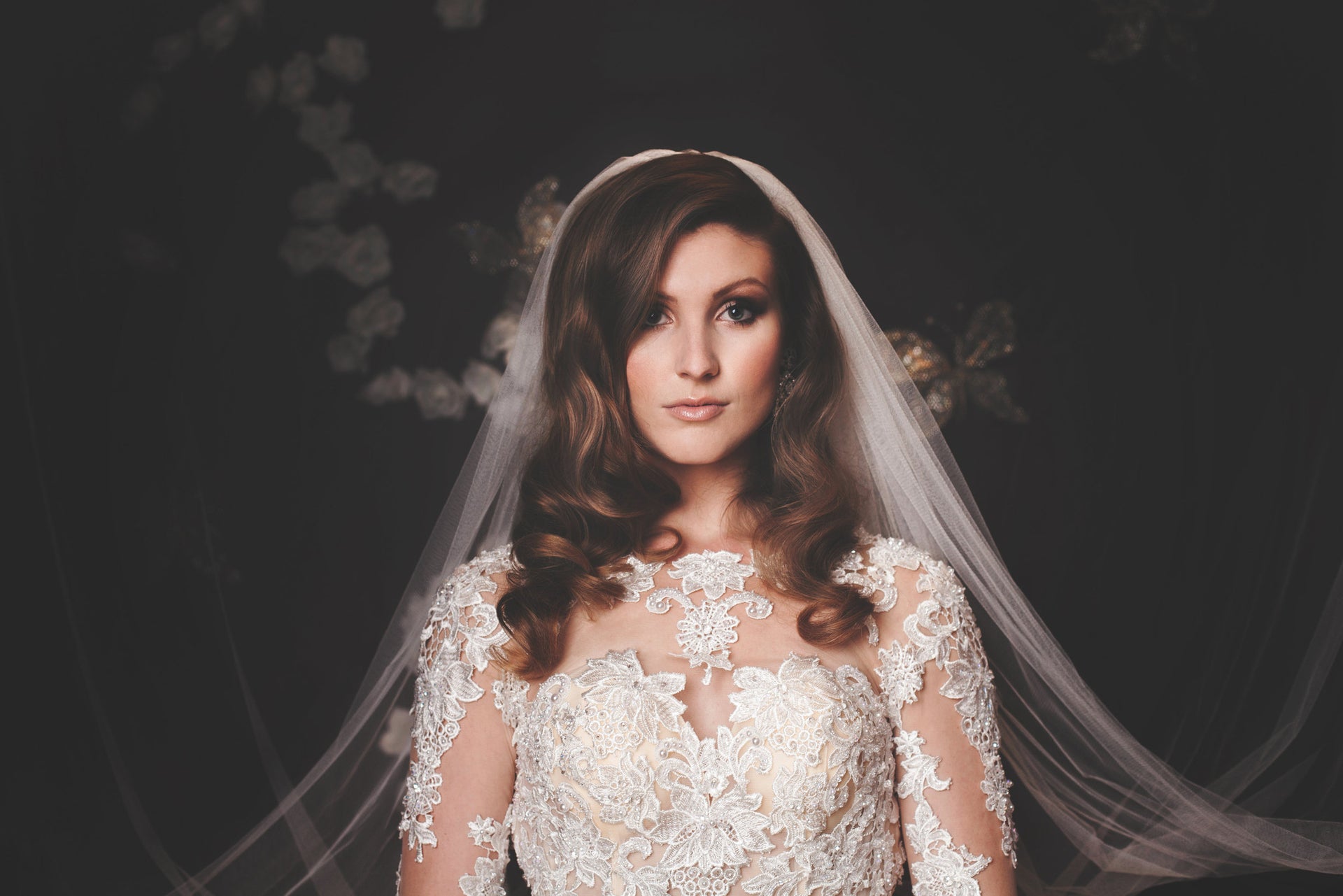 Modern Long Sleeve Wedding Dress With Key Hole Back (Style # Liz PB096) - Dream Dresses by P.M.N
 - 5