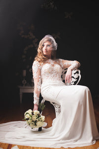 Modern Long Sleeve Wedding Dress With Key Hole Back (Style # Liz PB096) - Dream Dresses by P.M.N
 - 2