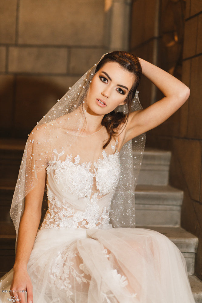 Fingertip Pearls Veil (#Caitlin) - Dream Dresses by P.M.N.