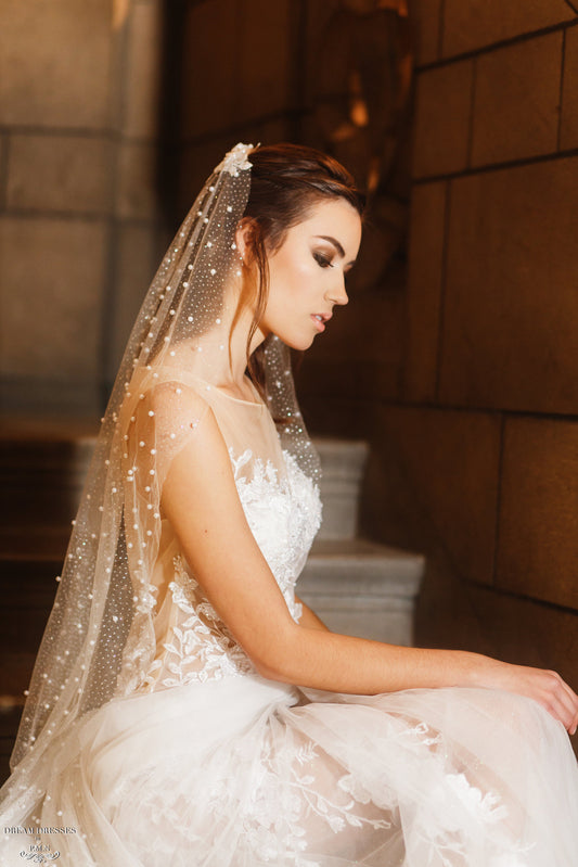 Fingertip Pearls Veil (#Caitlin) - Dream Dresses by P.M.N.