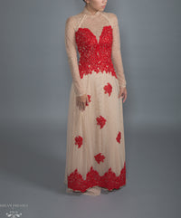 Red and Beige Ao Dai | Vietnamese Lace Bridal Dress (#CALIANA) - Dream Dresses by P.M.N.