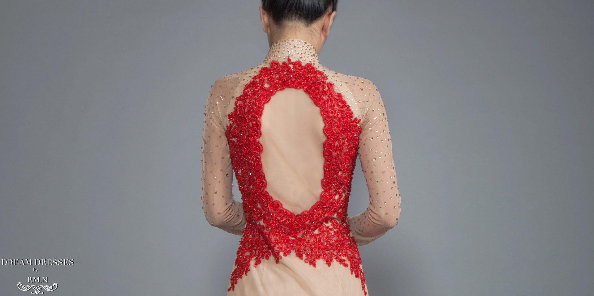 Red and Beige Ao Dai | Vietnamese Lace Bridal Dress (#CALIANA) - Dream Dresses by P.M.N.