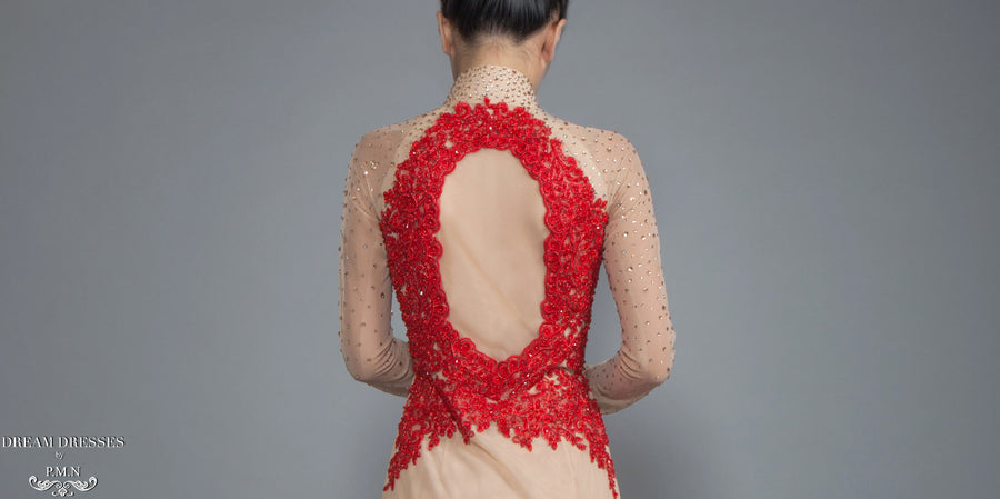 Red and Beige Ao Dai | Vietnamese Lace Bridal Dress (#CALIANA) - Dream Dresses by P.M.N.
