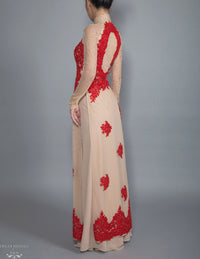 Red and Beige Ao Dai | Vietnamese Lace Bridal Dress (#CALIANA) - Dream Dresses by P.M.N.