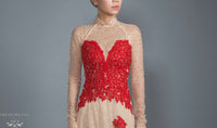 Red and Beige Ao Dai | Vietnamese Lace Bridal Dress (#CALIANA) - Dream Dresses by P.M.N.
