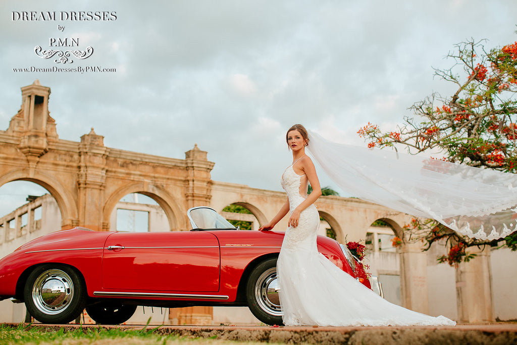 One-tier Cathedral Length Veil With Lace Appliqué Edge (#PB100) - Dream Dresses by P.M.N
 - 3
