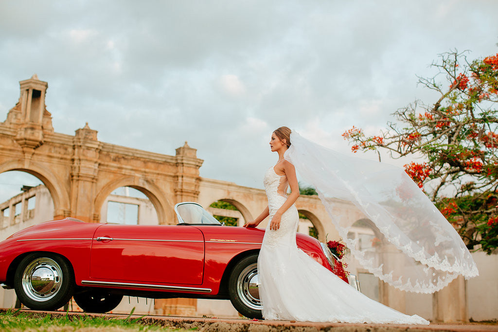 One-tier Cathedral Length Veil With Lace Appliqué Edge (#PB100) - Dream Dresses by P.M.N
 - 2