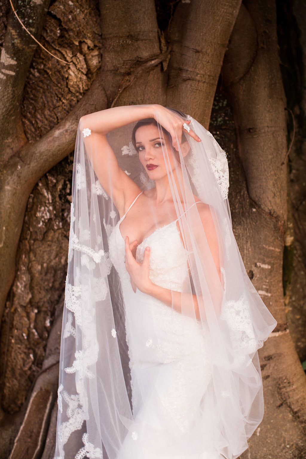 One-tier Cathedral Length Veil With Lace Appliqué Edge (#PB100) - Dream Dresses by P.M.N
 - 6