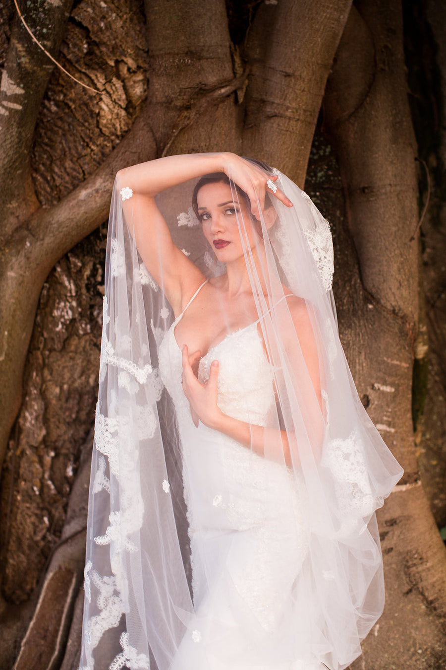 One-tier Cathedral Length Veil With Lace Appliqué Edge (#PB100) - Dream Dresses by P.M.N
 - 6