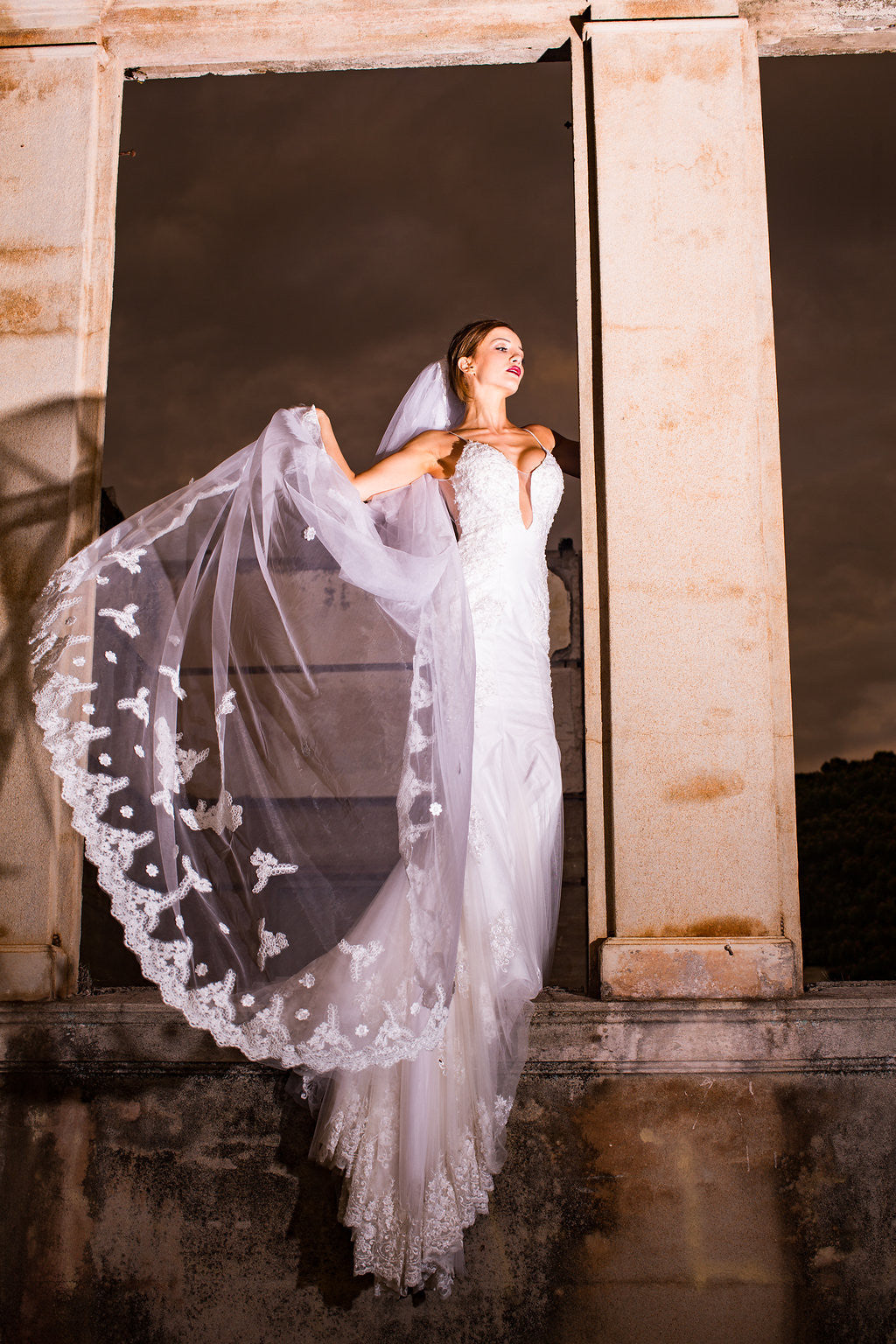 One-tier Cathedral Length Veil With Lace Appliqué Edge (#PB100) - Dream Dresses by P.M.N
 - 7