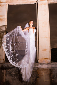 One-tier Cathedral Length Veil With Lace Appliqué Edge (#PB100) - Dream Dresses by P.M.N
 - 7