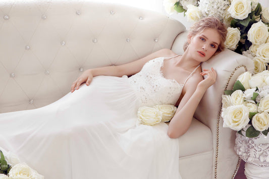 Lace and Chiffon Bohemian Wedding Dress (#Calida) - Dream Dresses by P.M.N.
