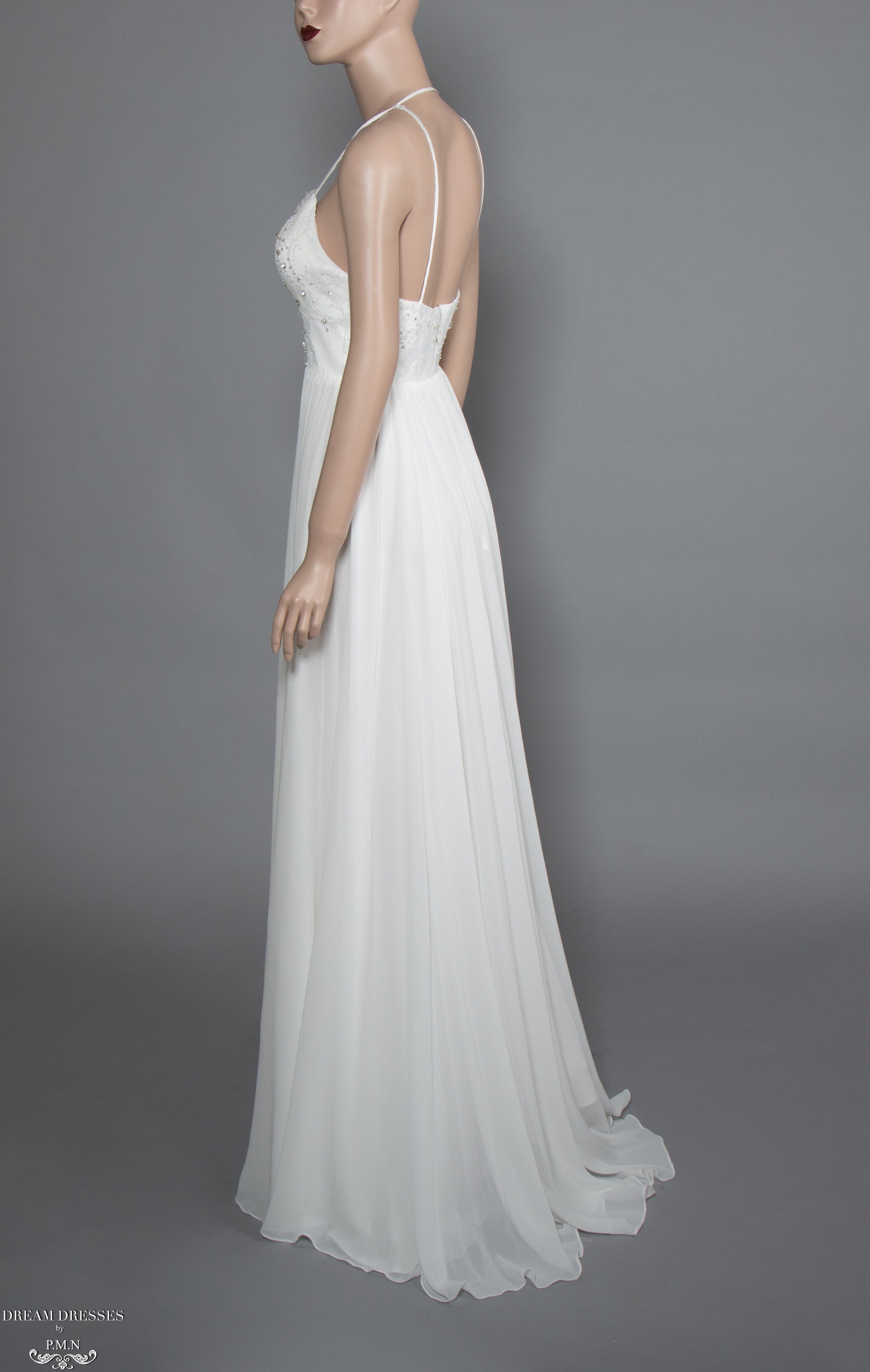 Lace and Chiffon Bohemian Wedding Dress (#Calida) - Dream Dresses by P.M.N.