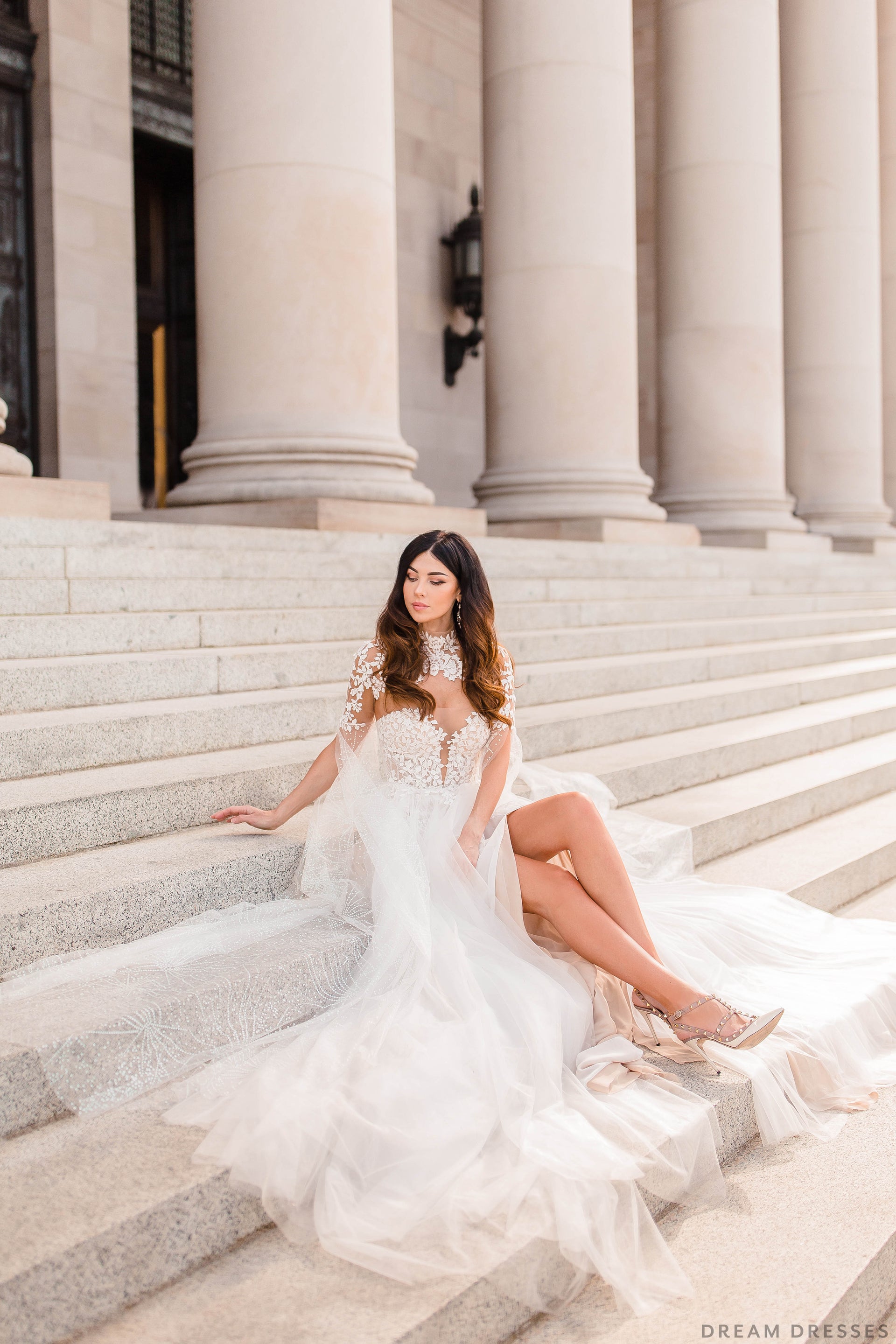Lace Bridal Cape Sleeves (#CARINA) - Dream Dresses by P.M.N.