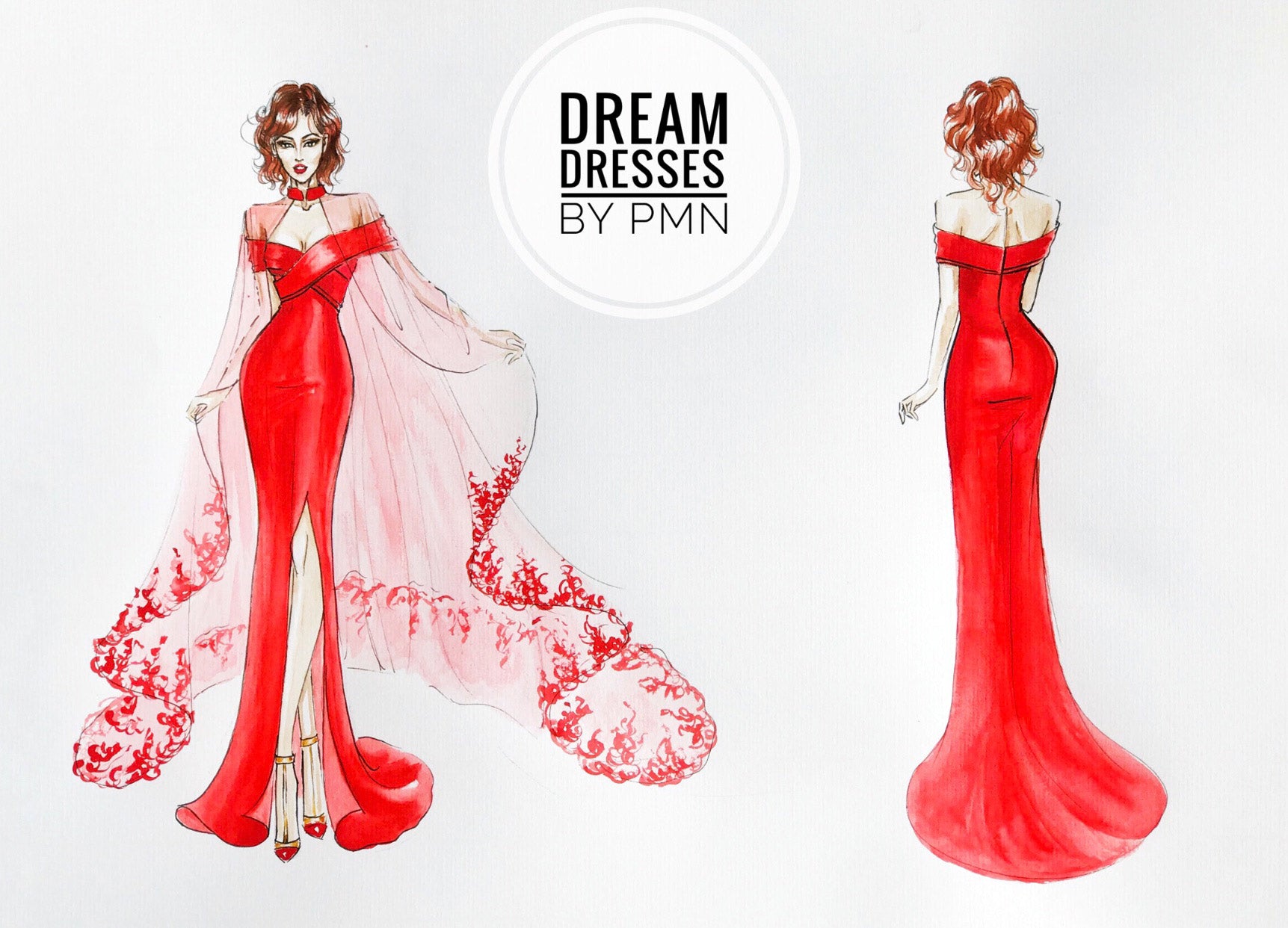 Red Crepe Bridal Gown with Side Slit (#Cathy)