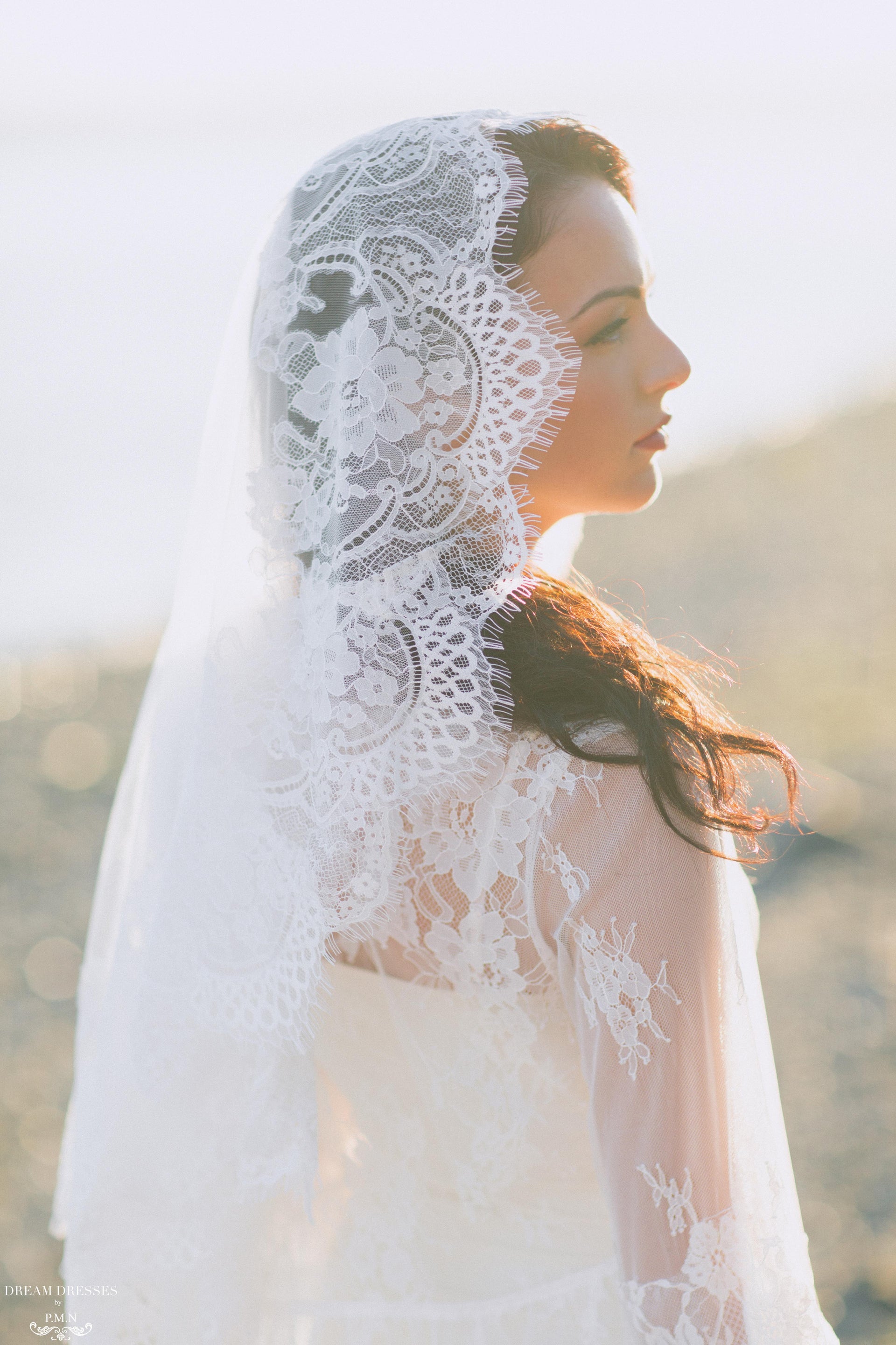 Mantilla Fingertip Veil (#Charlita) - Dream Dresses by P.M.N.