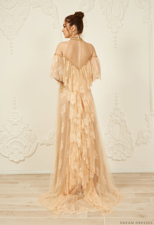 Gold Bridal Ao Dai | Vietnamese Lace Bridal Dress (#CINZIA) - Dream Dresses by P.M.N.