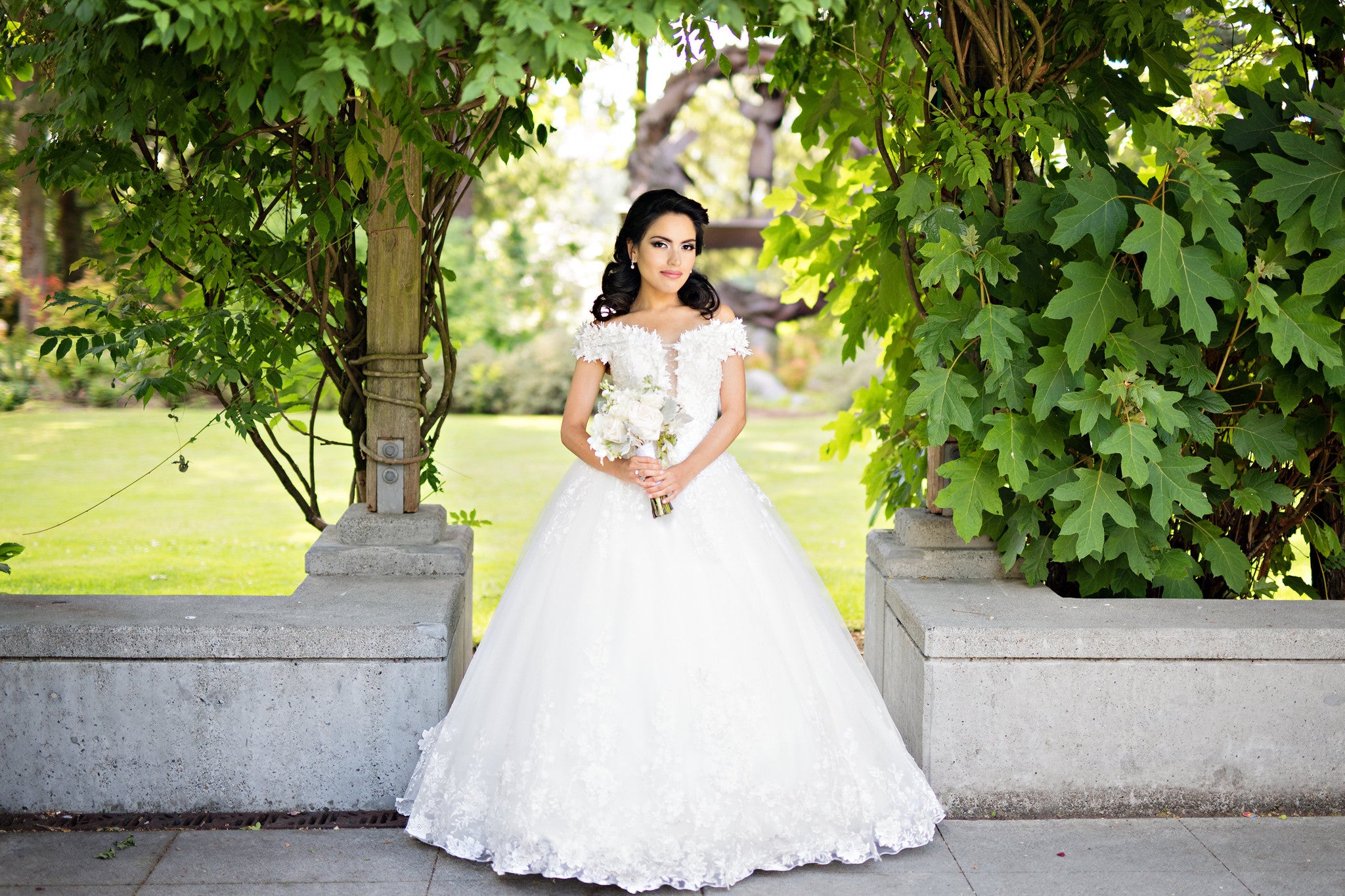 Off Shoulder Lace Ball Gown with 3D Flowers (#Wora)