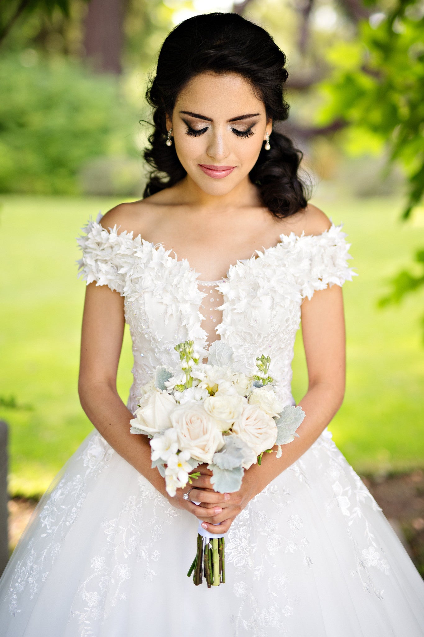 Off Shoulder Lace Ball Gown with 3D Flowers (#Wora)