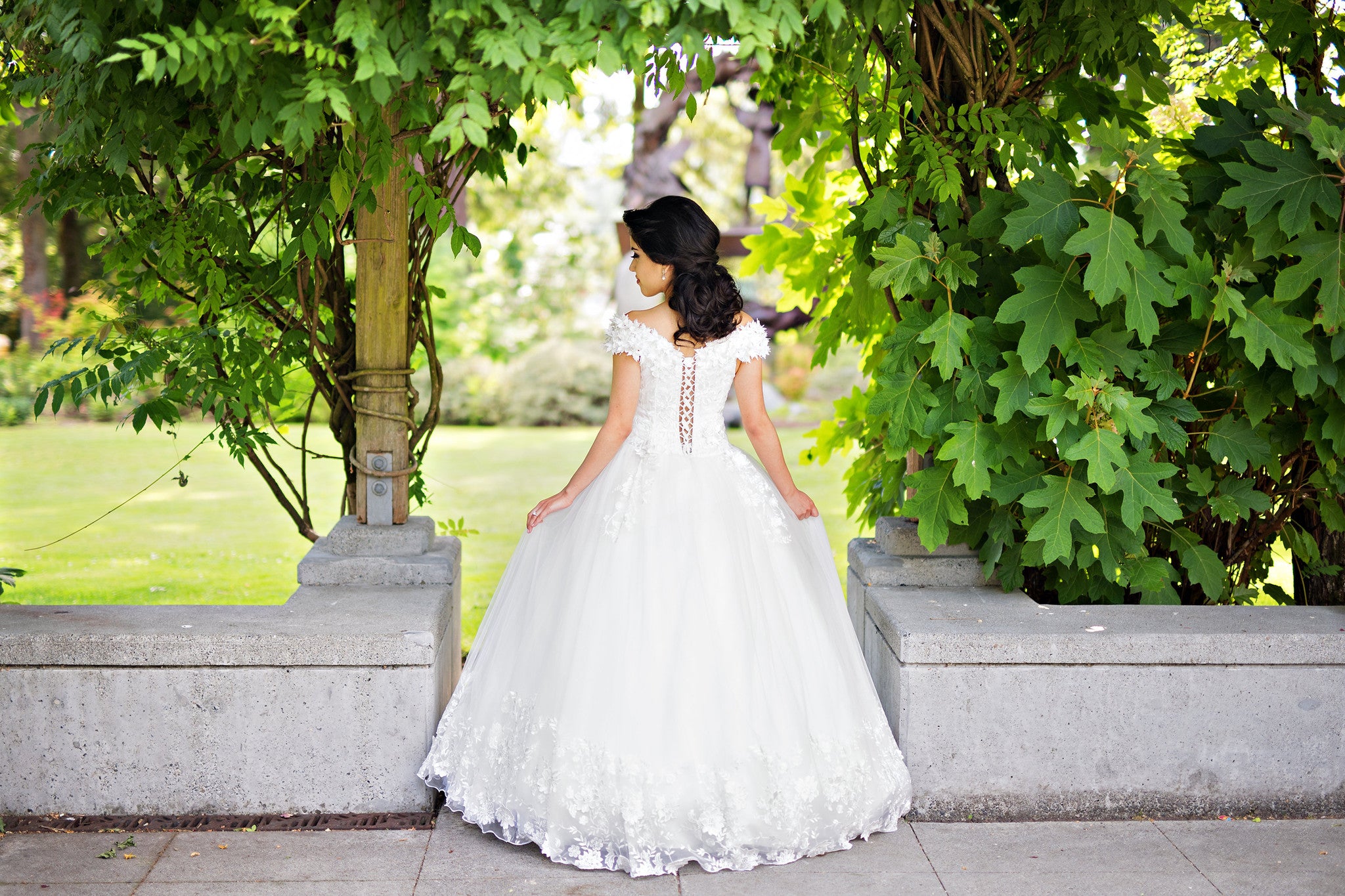 Off Shoulder Lace Ball Gown with 3D Flowers (#Wora)