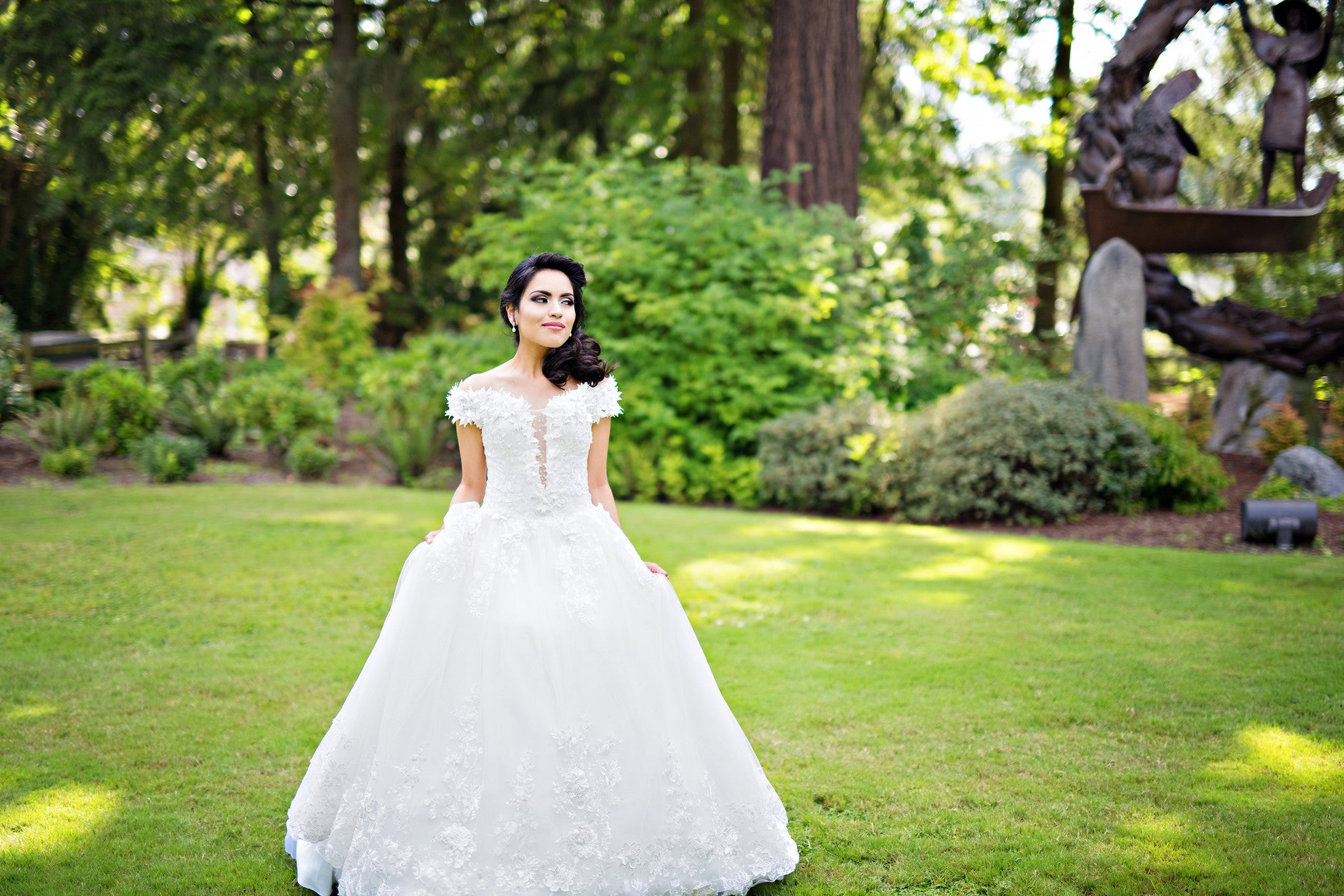 Off Shoulder Lace Ball Gown with 3D Flowers (#Wora)