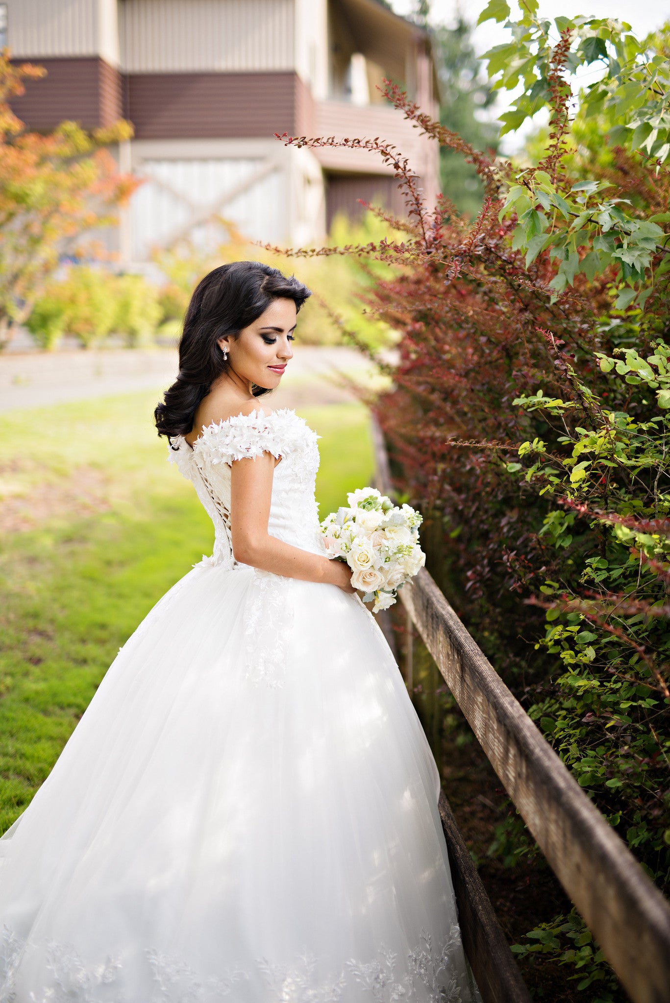 Off Shoulder Lace Ball Gown with 3D Flowers (#Wora)