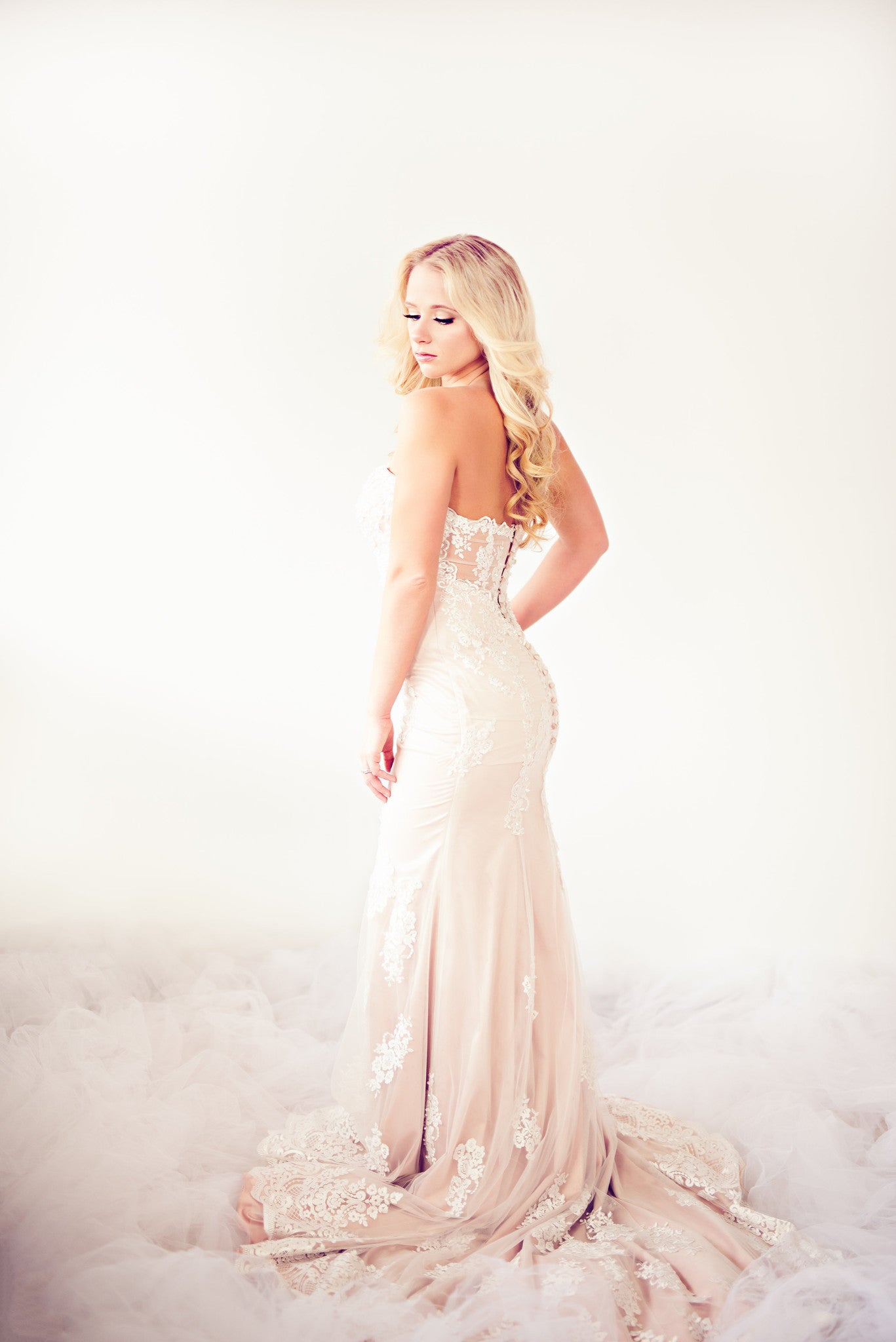 SAMPLE SALE/ Beaded Lace Mermaid Dress With illusion Back (Style # IngaLisa PB109) - Dream Dresses by P.M.N
 - 4