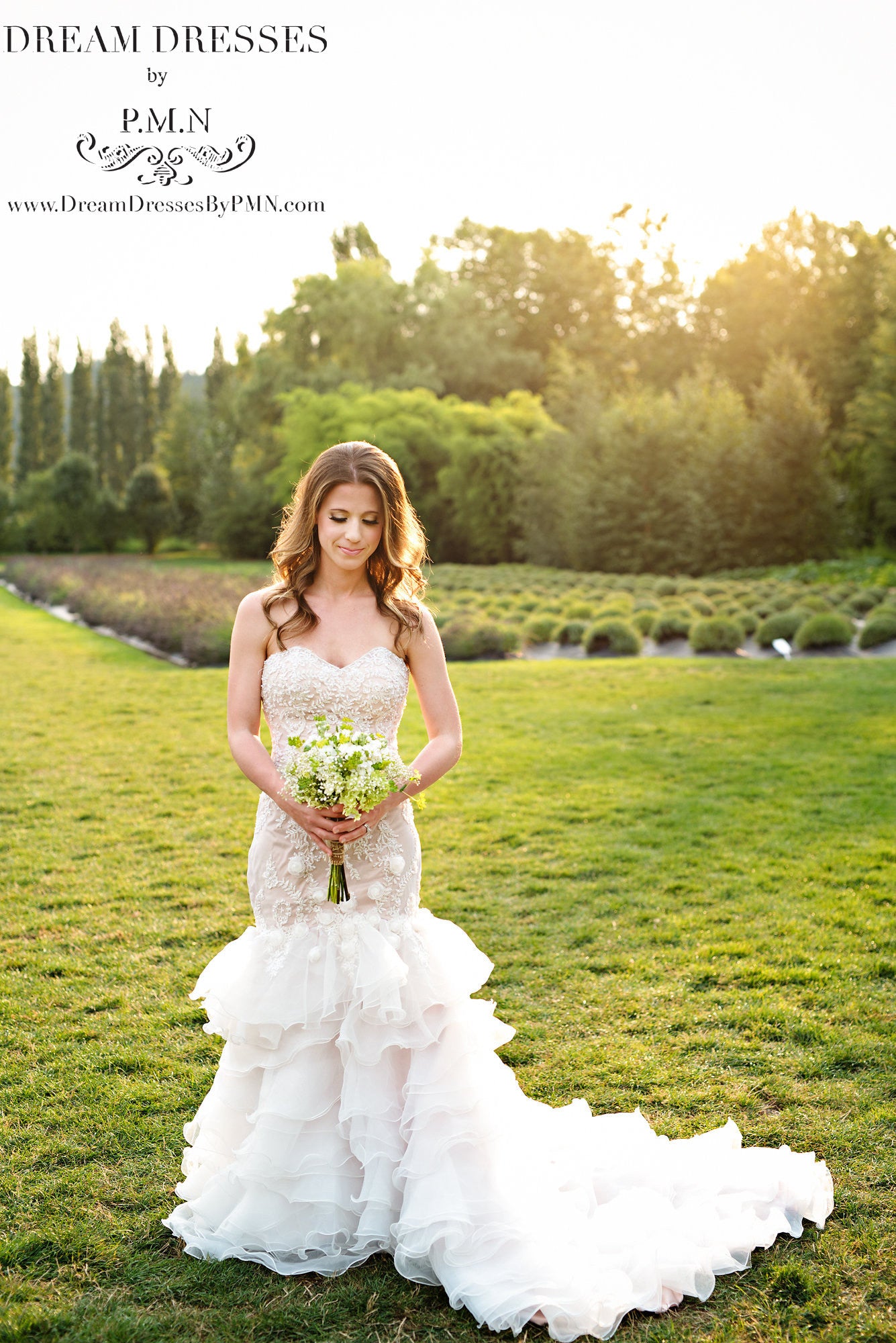 Blush Pink Tiered Trumpet Wedding Dress  (#SS16103) - Dream Dresses by P.M.N
 - 3