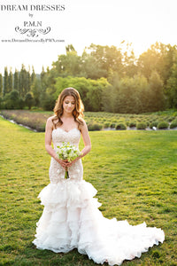 Blush Pink Tiered Trumpet Wedding Dress  (#SS16103) - Dream Dresses by P.M.N
 - 3