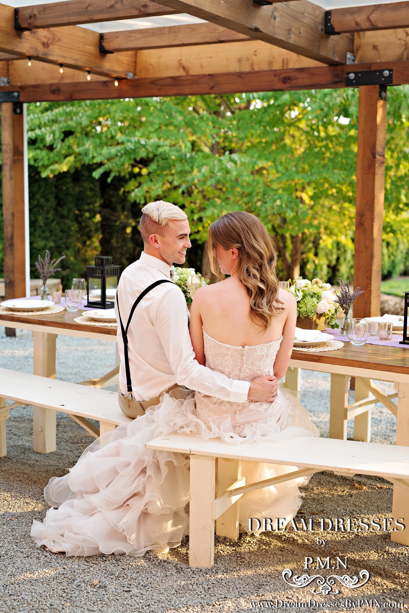 SAMPLE SALE/ Blush Pink Tiered Trumpet Wedding Dress  (#SS16103)