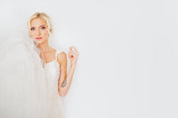 Blush Pink Ivory Lace Trumpet Wedding Gown with Beaded Straps (#PB067) - Dream Dresses by P.M.N
 - 11