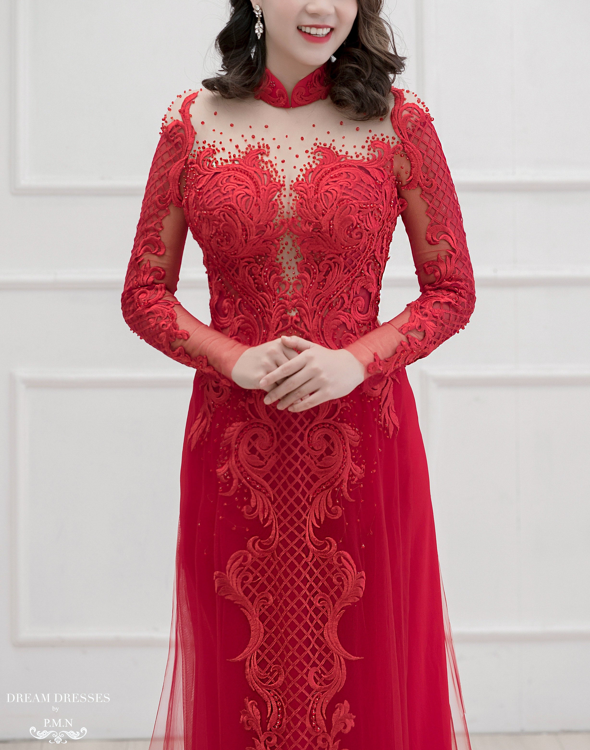 Red Bridal Ao Dai | Custom Made Vietnamese Bridal Dress (#TATIA)