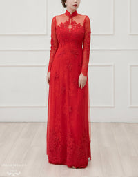 Red Bridal Ao Dai | Vietnamese Lace Bridal Dress (#LISE) - Dream Dresses by P.M.N.