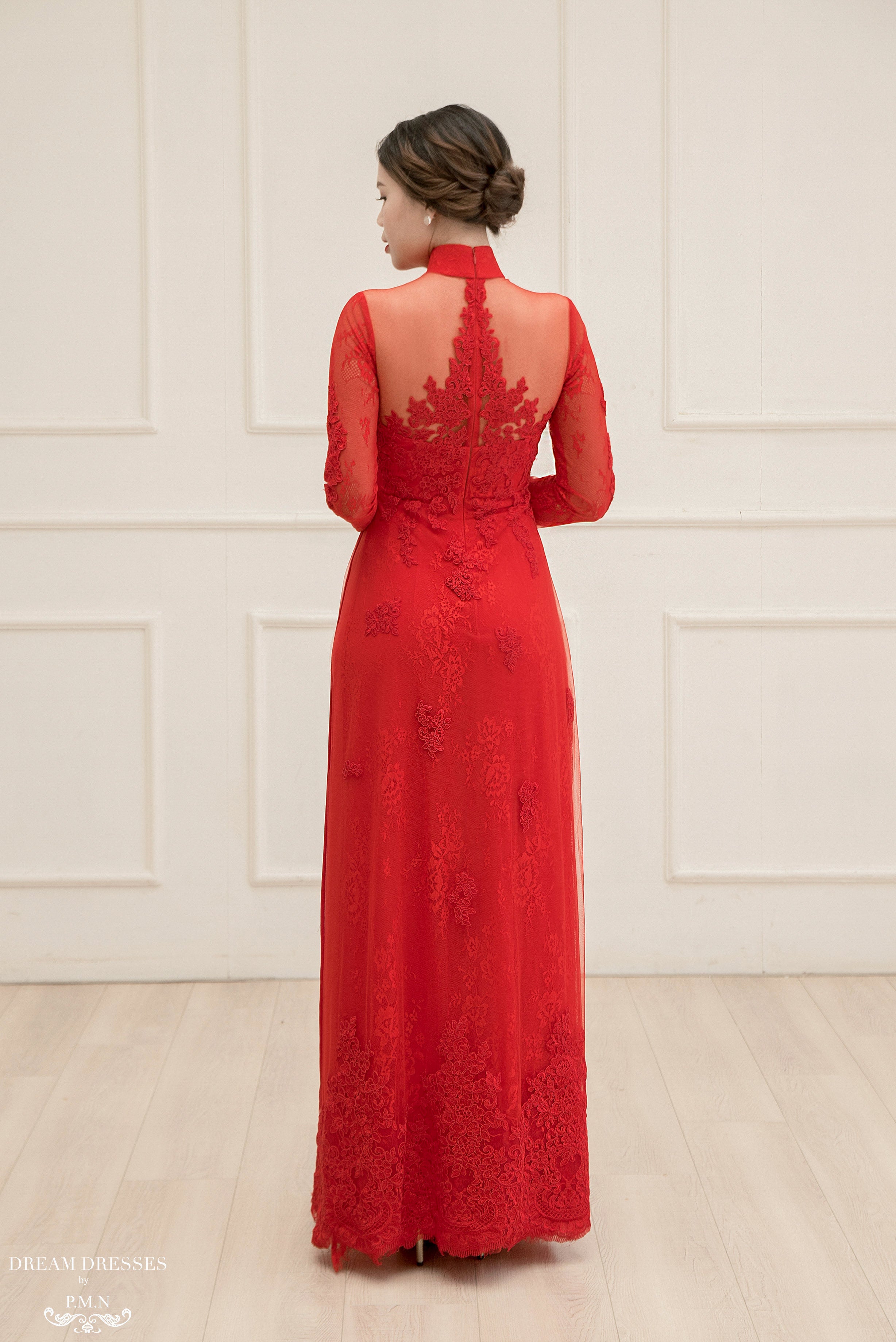 Red Bridal Ao Dai | Vietnamese Lace Bridal Dress (#LISE)