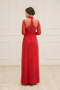 Red Bridal Ao Dai | Vietnamese Lace Bridal Dress (#LISE) - Dream Dresses by P.M.N.