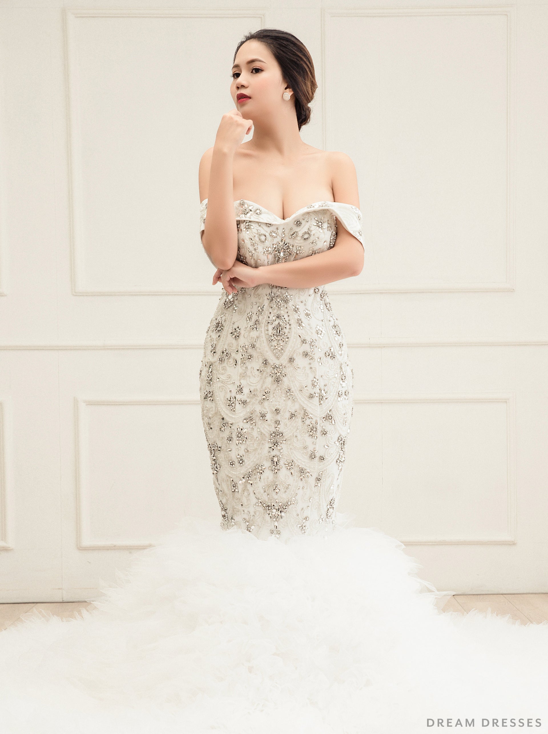 Rhinestones Embellished Mermaid Wedding Dress (#Breshawn) - Dream Dresses by P.M.N.