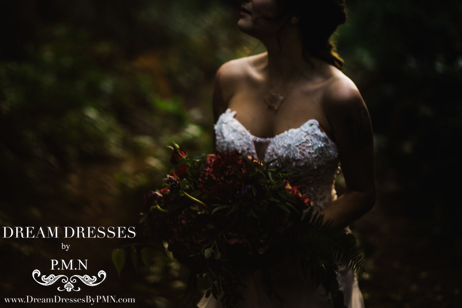 Beaded Lace Tulle Gown With Plunging Neckline (Style #PB192) - Dream Dresses by P.M.N
 - 7