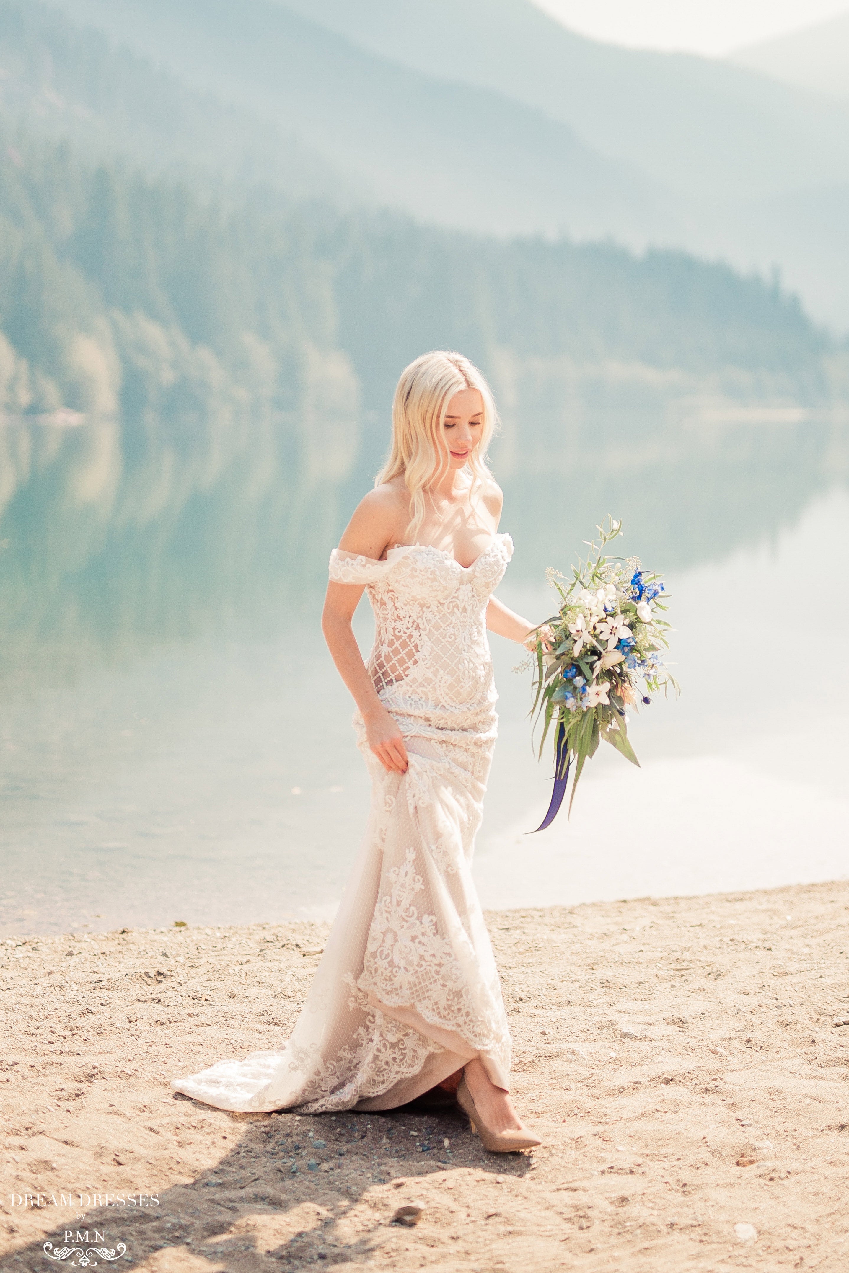 Blush Mermaid Wedding Dress with Removable Overskirt (#BELVA)