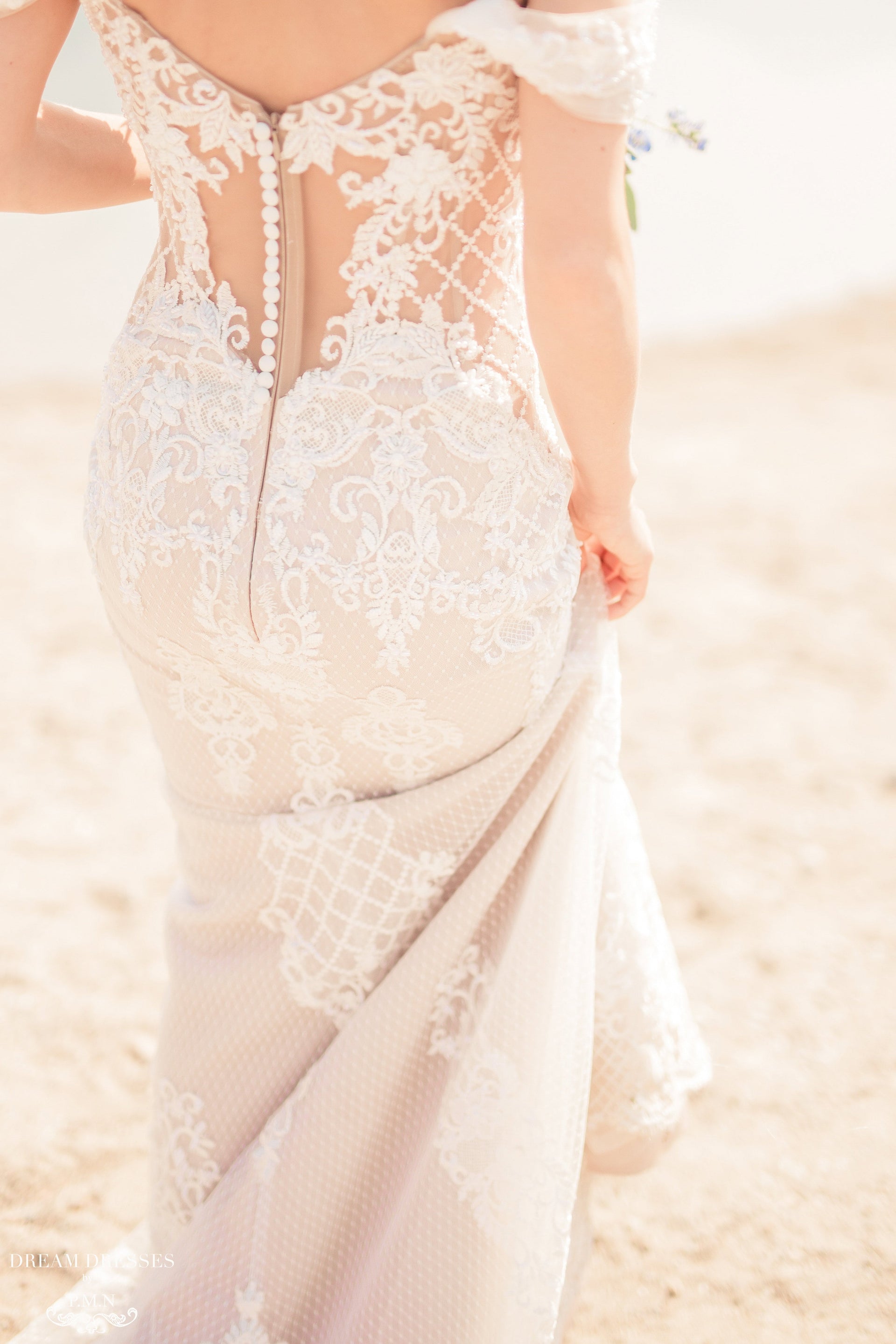 Blush Mermaid Wedding Dress with Removable Overskirt (#BELVA) - Dream Dresses by P.M.N.