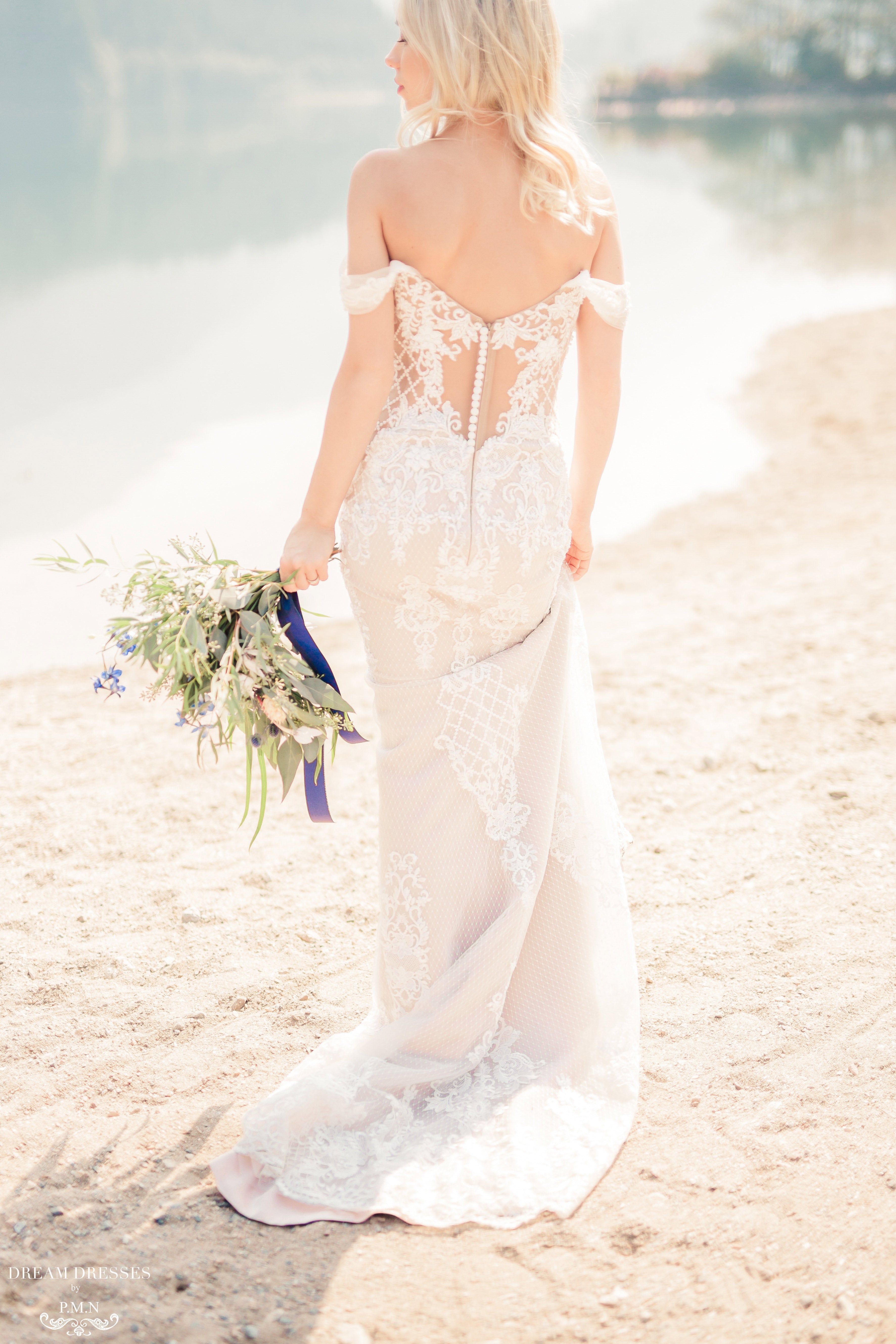 Blush Mermaid Wedding Dress with Removable Overskirt (#BELVA)