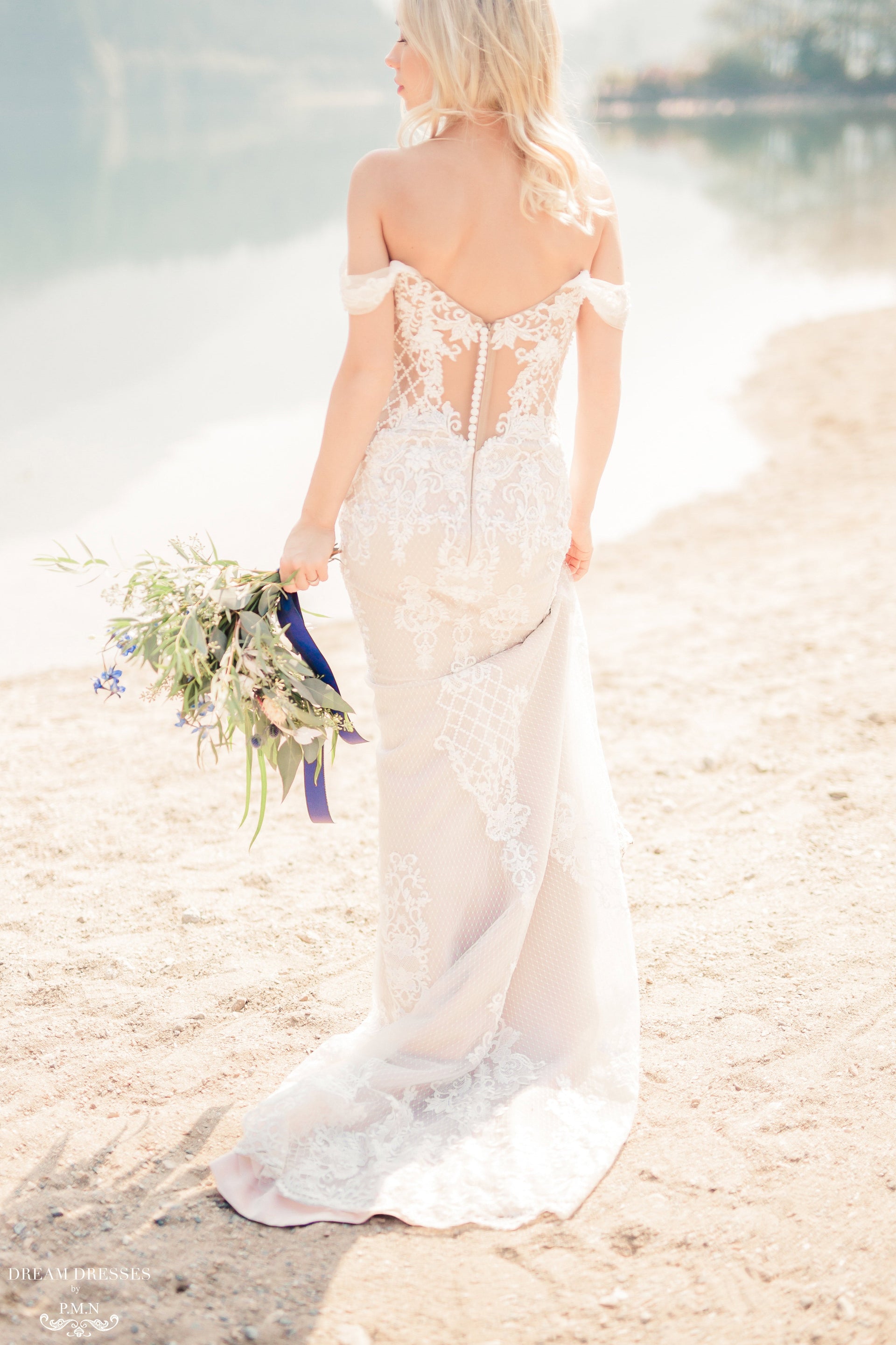 Blush Mermaid Wedding Dress with Removable Overskirt (#BELVA) - Dream Dresses by P.M.N.