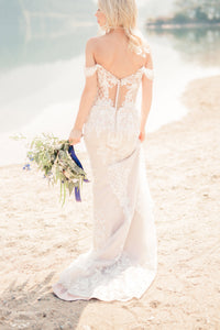 Blush Mermaid Wedding Dress with Removable Overskirt (#BELVA) - Dream Dresses by P.M.N.