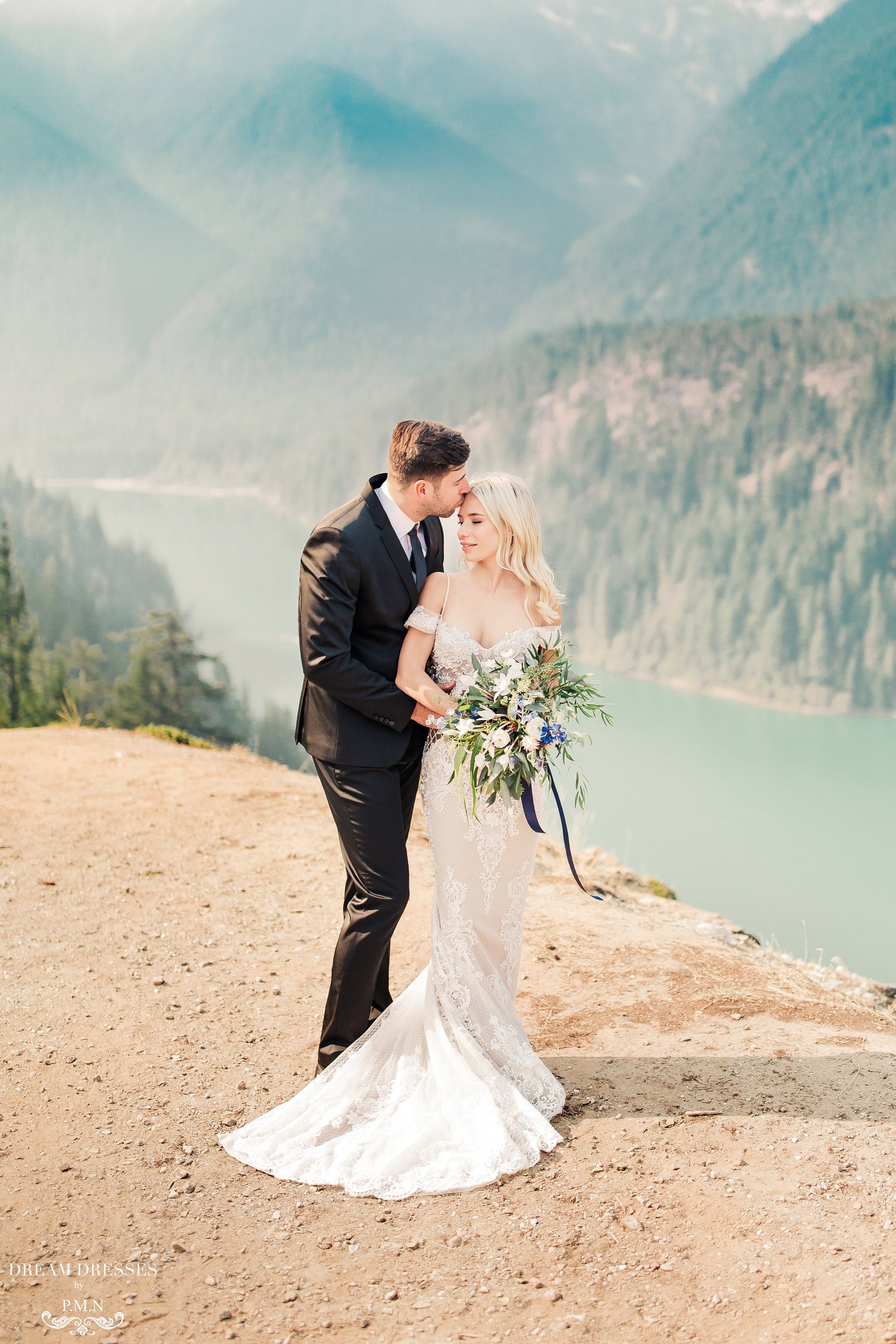 Blush Mermaid Wedding Dress with Removable Overskirt (#BELVA) - Dream Dresses by P.M.N.