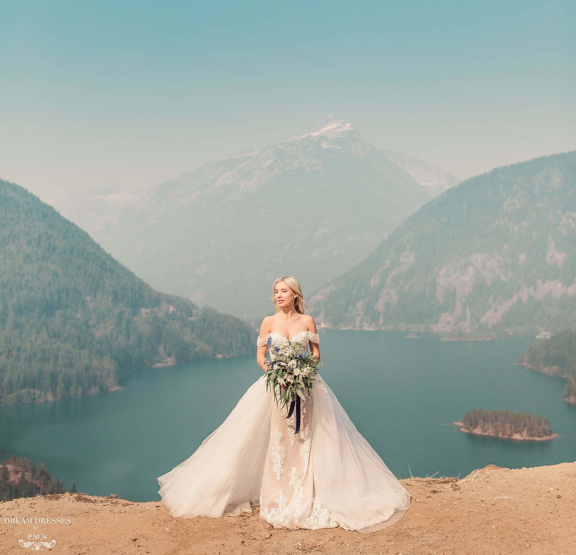 Blush Mermaid Wedding Dress with Removable Overskirt (#BELVA) - Dream Dresses by P.M.N.