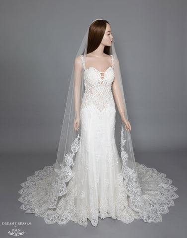 Lace Trim Bridal Veil (#Diantha)